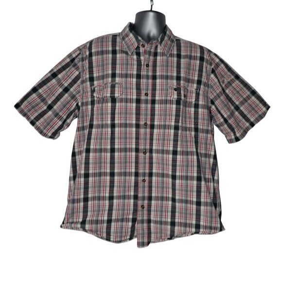 Carhartt Button Down Short Sleeve Shirt Mens XL Gray Plaid Relaxed Fit‎ Work - Picture 1 of 4